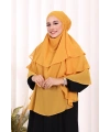 Peçeli 3 Katlı Şifon Sufle Şal 6012 Hardal