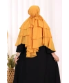 Peçeli 3 Katlı Şifon Sufle Şal 6012 Hardal