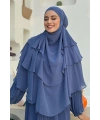 Peçeli 3 Katlı Şifon Sufle Şal 6012 İndigo