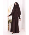 Peçeli Cilbab Model Elbise 6063 Kahverengi
