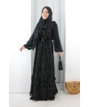 Puantiye Desen Elbise Şal Hediyeli 7010 Siyah