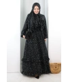 Puantiye Desen Elbise Şal Hediyeli 7010 Siyah