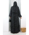 Puantiye Desen Elbise Şal Hediyeli 7010 Siyah
