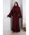 Şallı Fırfırlı Elbise 6085 Bordo