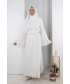 Şallı Fırfırlı Elbise 6085 Ekru
