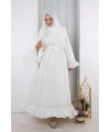 Şallı Fırfırlı Elbise 6085 Ekru