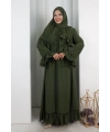 Şallı Fırfırlı Elbise 6085 Haki