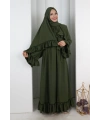 Şallı Fırfırlı Elbise 6085 Haki