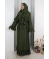 Şallı Fırfırlı Elbise 6085 Haki