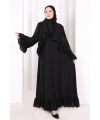Şallı Fırfırlı Elbise 6085 Siyah