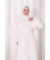 Şallı Fırfırlı Elbise 6086 Ekru