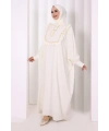Şallı Fırfırlı Elbise 6088 Ekru