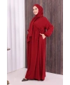 Şallı Kruvaze Namaz Elbisesi  6027 Bordo