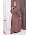 Şallı Kruvaze Namaz Elbisesi  6027 Vizon