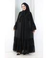 Şallı Taşlı Abaya 7094 Siyah