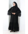 Şallı Taşlı Abaya 7094 Siyah