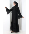Şallı Taşlı Abaya 7094 Siyah