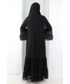 Şallı Taşlı Abaya 7094 Siyah
