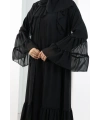 Şallı Taşlı Abaya 7094 Siyah