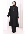 Siyah 8029 Kolye Aksesuarlı Pantolonlu İkili Takım