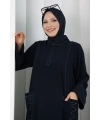 Süs Dikişli Şallı Elbise 7015 Lacivert