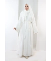 Taş Detaylı Şallı Abaya 7096 Ekru