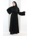 Taş Detaylı Şallı Abaya 7096 Siyah
