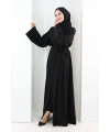 Taş Detaylı Şallı Abaya 7096 Siyah