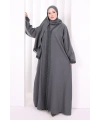 Üçlü Dantelli Abayalı Takım 6089 Füme