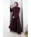 Uzun Hırkalı Üçlü Takım 8716 Mürdüm