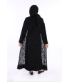 Yakalı Dantel Güpür Detay Abaya 7830 Siyah