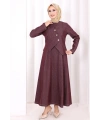 Yelekli Denim Elbise 6081 Bordo