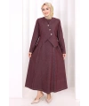Yelekli Denim Elbise 6081 Bordo