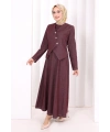 Yelekli Denim Elbise 6081 Bordo
