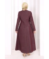 Yelekli Denim Elbise 6081 Bordo
