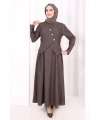 Yelekli Denim Elbise 6081 Kahverengi
