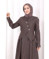 Yelekli Denim Elbise 6081 Kahverengi