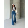 Açık Mavi İspanyol Paça Yüksek Bel Jean Tayt