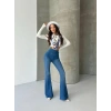 Açık Mavi İspanyol Paça Yüksek Bel Jean Tayt