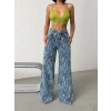Açık Mavi Yıkamalı Desenli Wide Leg Jean Pantolon