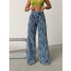 Açık Mavi Yıkamalı Desenli Wide Leg Jean Pantolon