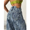 Açık Mavi Yıkamalı Desenli Wide Leg Jean Pantolon