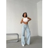 Açık Mavi Yırtık Detaylı Wide Leg Jean Pantolon