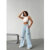 Açık Mavi Yırtık Detaylı Wide Leg Jean Pantolon