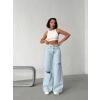 Açık Mavi Yırtık Detaylı Wide Leg Jean Pantolon