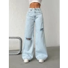 Açık Mavi Yırtık Detaylı Wide Leg Jean Pantolon