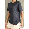 Antrasit Oysho Yırtmaçlı Modal Oversize Tshirt