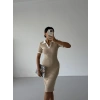 Bej Alo Yakalı Likralı Elbise