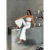 Beyaz İspanyol Paça Likralı Kot Pantolon