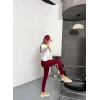 Bordo Alo Bilek Baskılı Sıkılaştırıcı Yüksek Bel Tayt